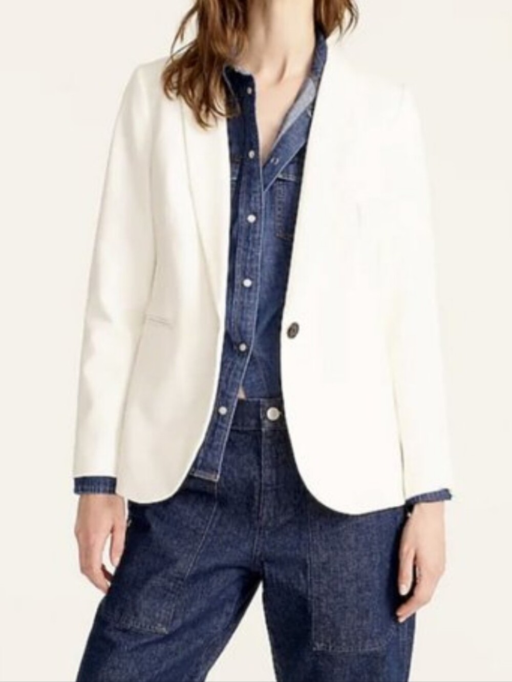 NWT JCrew Parke Blazer Jacket Womens 8P Ivory Bi Stretch One Button H5513 NEW